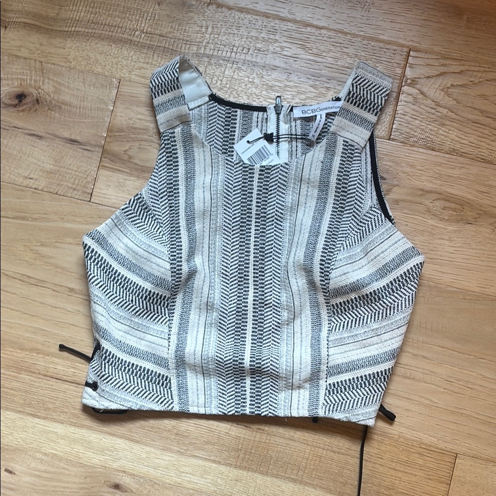 BCBGeneration Gray and White Fitted Crop Tank Top
